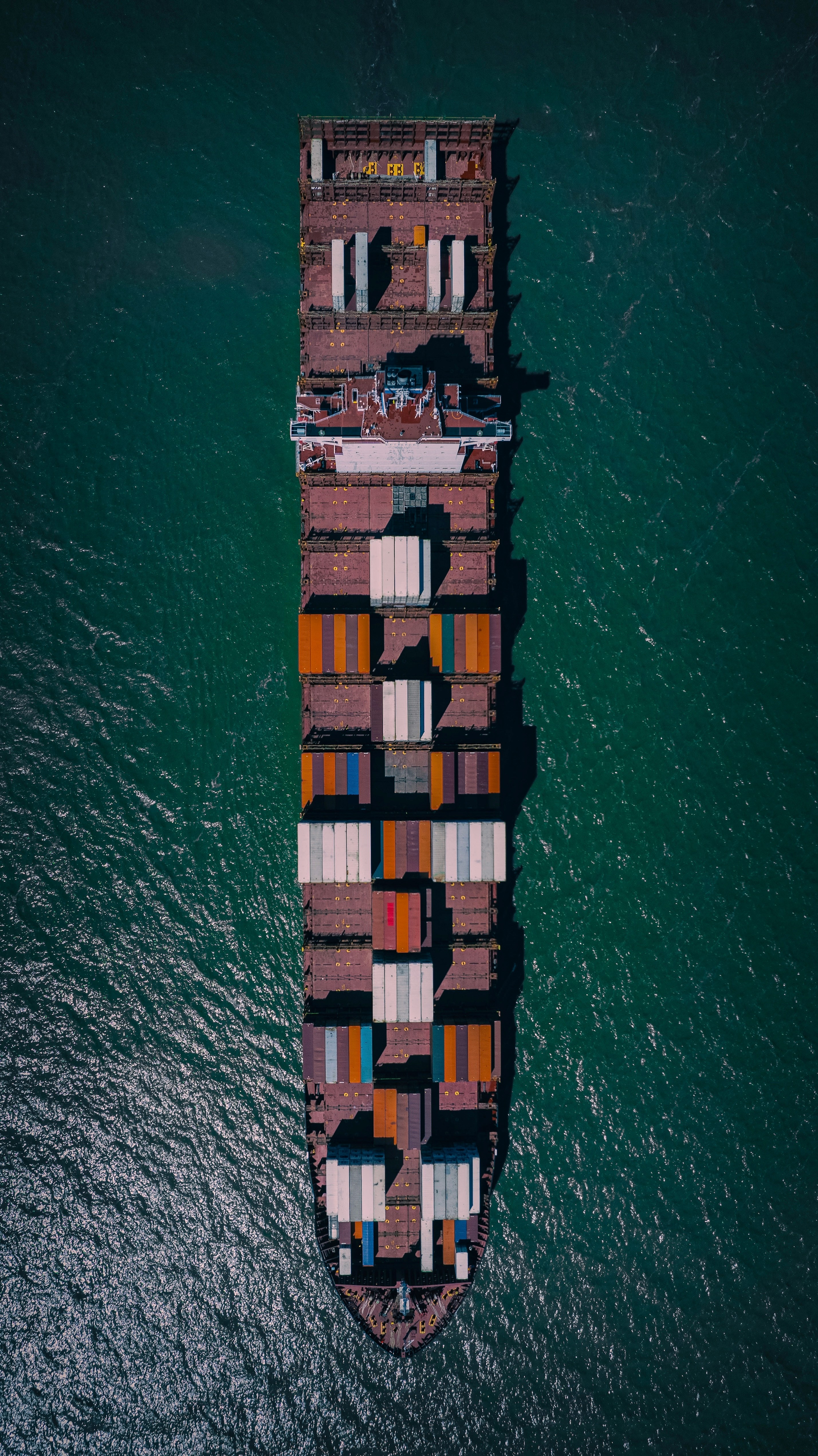 Aerial view of cargo ship on ocean